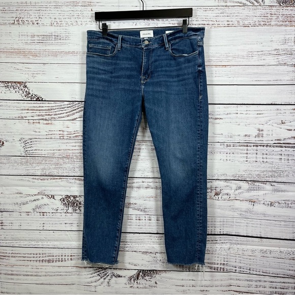 Frame Denim Denim - Frame Le Garçon Blue Raw Hem Crop Denim Jeans